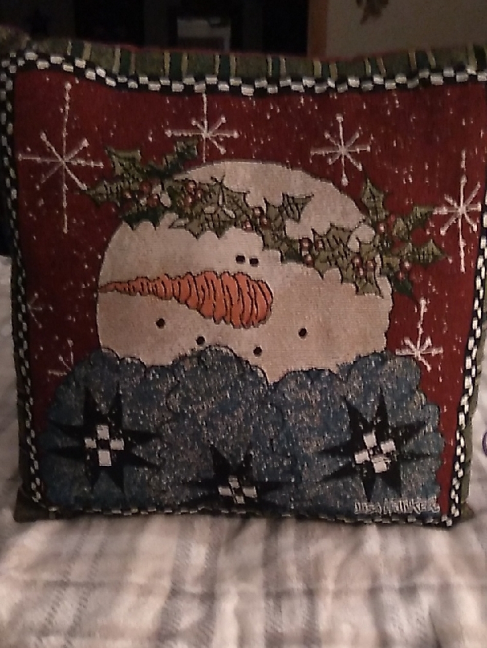 Vintage Snowman Christmas Pillow. Picture By Lisa Hilliker